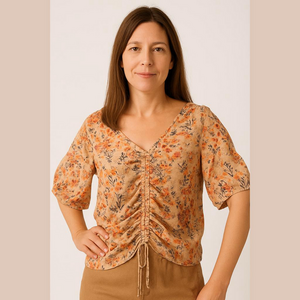 H&M Floral Top‎ Blouse Summer Short Sleeves V-Neck Low Cut  Back Women’s